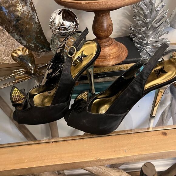 Vintage women's Sheik peep toe stilettos. Gorgeous gold heels size 9 - Picture 2 of 16